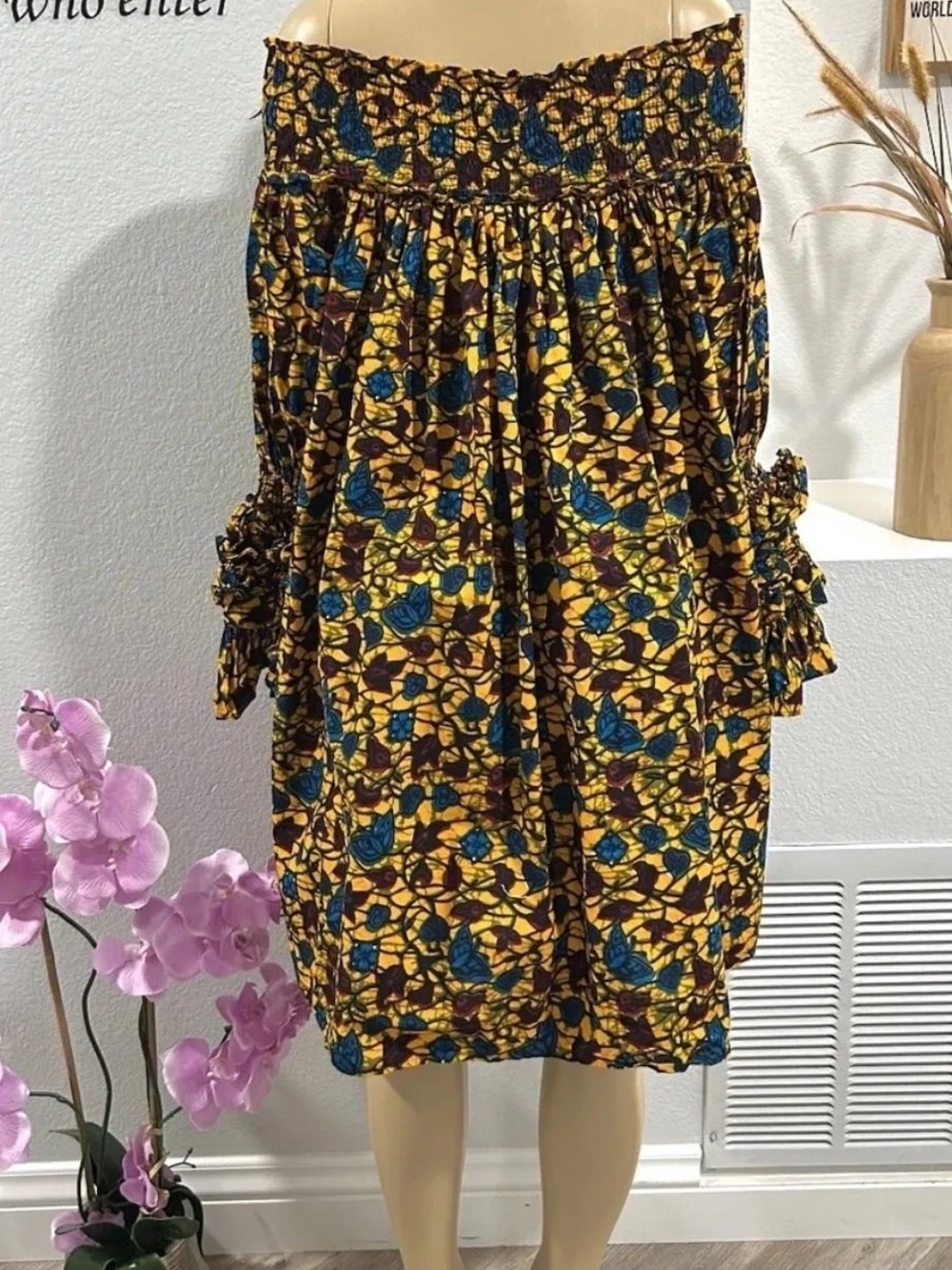 BELMA: Off The shoulder Floral Midi Skirt - Yellow/Blue PTP 27